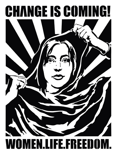Poster image of “Change Is Coming” by Leigh Brooklyn. Stencil vector art/digital illustration for street art, 2022.