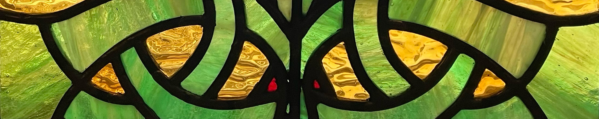 Stained glass, green, yellow, red