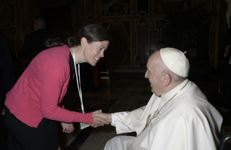 Suzanne Mulligan, with Pope Francis on May 13, 2022, at an Amoris Laetitia conference in Rome