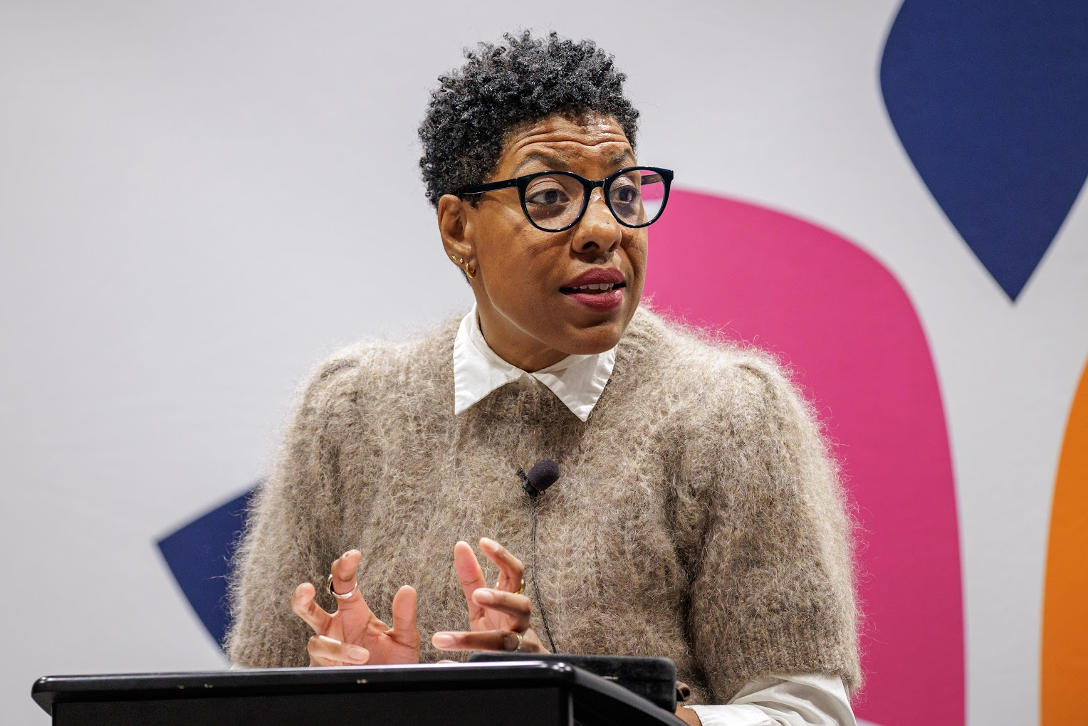 Ayana Mathis speaks in Andrews Auditorium at Geddes Hall